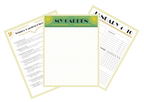 Three garden planning sheets with different sections on a white background